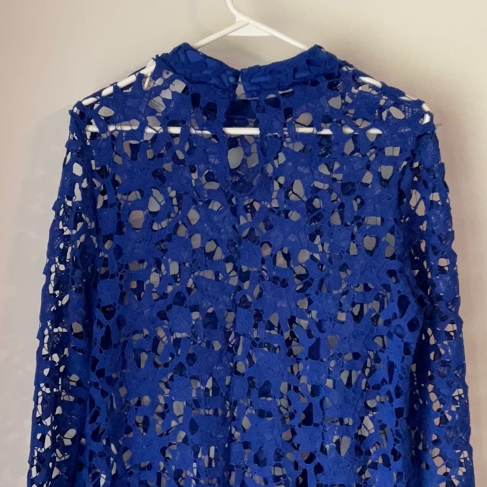 PRETTYGARDEN Elegant Blue Asymmetrical long sleeve lace Top size M - Picture 5 of 9